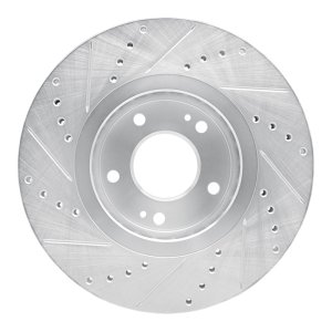 Hyundai AZERA Brake Rotor (1) - Front Right - R1 Concepts - Drilled & Slotted - Silver - `04-`11